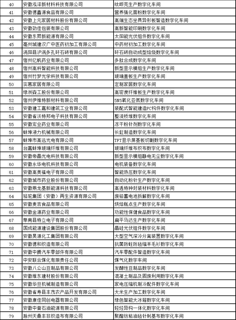 安徽省智能工廠和數(shù)字化車(chē)間名單